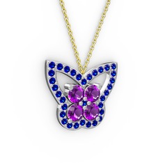 Kelebek Kolye - Lab safir ve ametist 14 ayar beyaz altın kolye (40 cm altın rolo zincir) #1jze2u3