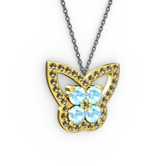 Kelebek Kolye - Dumanlı kuvars ve akuamarin 18 ayar altın kolye (40 cm gümüş rolo zincir) #1k8kags