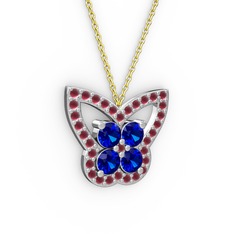 Kelebek Kolye - Kök yakut ve lab safir 8 ayar beyaz altın kolye (40 cm gümüş rolo zincir) #1kjs8ou