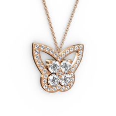 Kelebek Kolye - Swarovski ve pırlanta 14 ayar rose altın kolye (0.96 karat, 40 cm rose altın rolo zincir) #1kncg9p