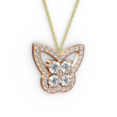 Kelebek Kolye - Swarovski ve pırlanta 18 ayar rose altın kolye (0.96 karat, 40 cm altın rolo zincir) #1l045j3