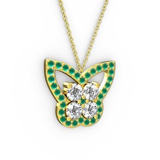 Kelebek Kolye - Kök zümrüt ve swarovski 14 ayar altın kolye (40 cm altın rolo zincir) #1l6c8ve
