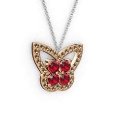 Dumanlı kuvars ve garnet 925 ayar rose altın kaplama gümüş kolye (40 cm gümüş rolo zincir)