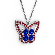Kelebek Kolye - Garnet ve lab safir 18 ayar beyaz altın kolye (40 cm gümüş rolo zincir) #1la79rf