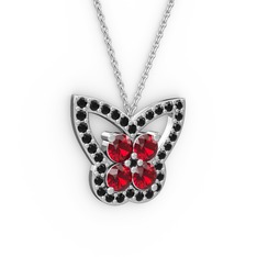 Siyah zirkon ve garnet 18 ayar beyaz altın kolye (40 cm beyaz altın rolo zincir)