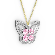 Kelebek Kolye - Pırlanta ve pembe kuvars 8 ayar beyaz altın kolye (0.48 karat, 40 cm altın rolo zincir) #1lx7oo3