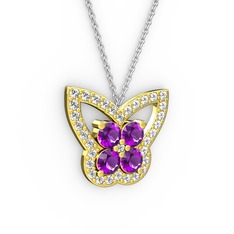 Swarovski ve ametist 18 ayar altın kolye (40 cm gümüş rolo zincir)