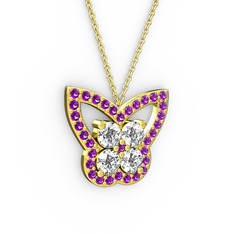 Ametist ve swarovski 925 ayar altın kaplama gümüş kolye (40 cm gümüş rolo zincir)