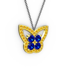 Kelebek Kolye - Sitrin ve lab safir 18 ayar altın kolye (40 cm gümüş rolo zincir) #1mwhgky