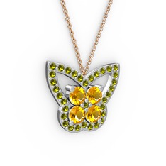 Peridot ve sitrin 925 ayar gümüş kolye (40 cm gümüş rolo zincir)
