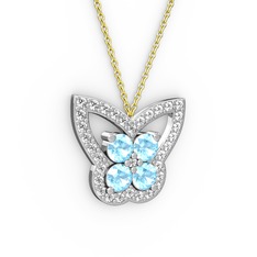 Kelebek Kolye - Swarovski ve akuamarin 18 ayar beyaz altın kolye (40 cm altın rolo zincir) #1n2o6um