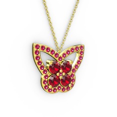 Rodolit garnet ve garnet 14 ayar altın kolye (40 cm altın rolo zincir)
