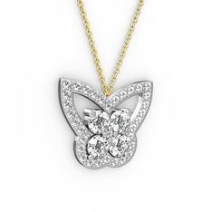 Kelebek Kolye - Swarovski ve beyaz zirkon 18 ayar beyaz altın kolye (40 cm altın rolo zincir) #1n9ub1z
