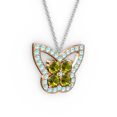 Akuamarin ve peridot 925 ayar rose altın kaplama gümüş kolye (40 cm beyaz altın rolo zincir)