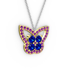 Kelebek Kolye - Ametist ve lab safir 8 ayar altın kolye (40 cm beyaz altın rolo zincir) #1nz9vby