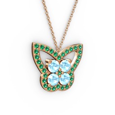 Kelebek Kolye - Yeşil kuvars ve akuamarin 8 ayar rose altın kolye (40 cm rose altın rolo zincir) #1o39wjf