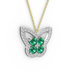 Swarovski ve yeşil kuvars 14 ayar beyaz altın kolye (40 cm altın rolo zincir)