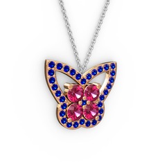 Lab safir ve rodolit garnet 8 ayar rose altın kolye (40 cm beyaz altın rolo zincir)