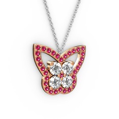 Kelebek Kolye - Rodolit garnet ve swarovski 8 ayar rose altın kolye (40 cm beyaz altın rolo zincir) #1old1i3