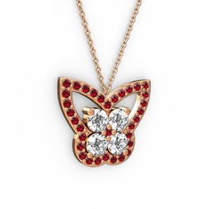 Garnet ve swarovski 925 ayar rose altın kaplama gümüş kolye (40 cm rose altın rolo zincir)