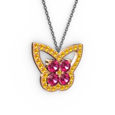 Kelebek Kolye - Sitrin ve rodolit garnet 18 ayar rose altın kolye (40 cm gümüş rolo zincir) #1ot4rzn