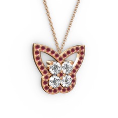 Kelebek Kolye - Kök yakut ve swarovski 925 ayar rose altın kaplama gümüş kolye (40 cm rose altın rolo zincir) #1oy5by6