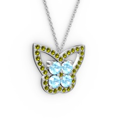 Kelebek Kolye - Peridot ve akuamarin 14 ayar beyaz altın kolye (40 cm beyaz altın rolo zincir) #1oz4hco