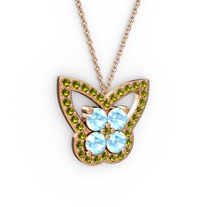 Kelebek Kolye - Peridot ve akuamarin 925 ayar rose altın kaplama gümüş kolye (40 cm gümüş rolo zincir) #1p7es5y