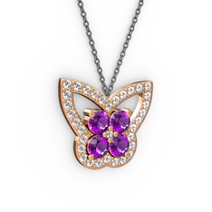 Kelebek Kolye - Swarovski ve ametist 18 ayar rose altın kolye (40 cm gümüş rolo zincir) #1pmx5b