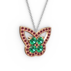 Kelebek Kolye - Kök yakut ve yeşil kuvars 8 ayar rose altın kolye (40 cm beyaz altın rolo zincir) #1qd00zg