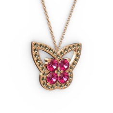 Dumanlı kuvars ve rodolit garnet 14 ayar rose altın kolye (40 cm rose altın rolo zincir)
