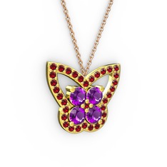 Kelebek Kolye - Garnet ve ametist 14 ayar altın kolye (40 cm rose altın rolo zincir) #1qpi2t0
