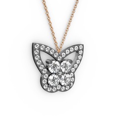 Kelebek Kolye - Swarovski ve pırlanta 925 ayar siyah rodyum kaplama gümüş kolye (0.96 karat, 40 cm rose altın rolo zincir) #1re0f3w