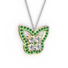 Kelebek Kolye - Kök zümrüt ve swarovski 14 ayar altın kolye (40 cm beyaz altın rolo zincir) #1rg7ejm