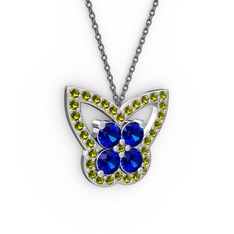 Peridot ve lab safir 18 ayar beyaz altın kolye (40 cm gümüş rolo zincir)