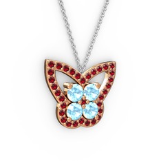Garnet ve akuamarin 14 ayar rose altın kolye (40 cm beyaz altın rolo zincir)