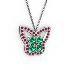 Kelebek Kolye - Kök yakut ve yeşil kuvars 925 ayar gümüş kolye (40 cm gümüş rolo zincir) #1s1um2d