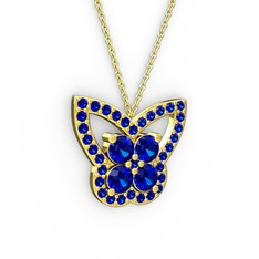 Lab safir 18 ayar altın kolye (40 cm altın rolo zincir)