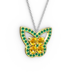 Kelebek Kolye - Kök zümrüt ve sitrin 18 ayar altın kolye (40 cm beyaz altın rolo zincir) #1s7tm25