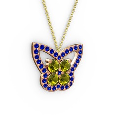 Kelebek Kolye - Lab safir ve peridot 925 ayar rose altın kaplama gümüş kolye (40 cm altın rolo zincir) #1sauoae