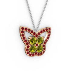 Kelebek Kolye - Garnet ve peridot 925 ayar rose altın kaplama gümüş kolye (40 cm beyaz altın rolo zincir) #1sqmqul