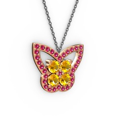 Rodolit garnet ve sitrin 14 ayar rose altın kolye (40 cm gümüş rolo zincir)