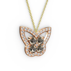 Swarovski ve dumanlı kuvars 8 ayar rose altın kolye (40 cm altın rolo zincir)