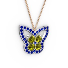 Kelebek Kolye - Lab safir ve peridot 18 ayar beyaz altın kolye (40 cm gümüş rolo zincir) #1tiqpoj