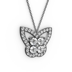 Kelebek Kolye - Swarovski 925 ayar siyah rodyum kaplama gümüş kolye (40 cm gümüş rolo zincir) #1uo2syx