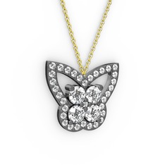 Kelebek Kolye - Beyaz zirkon ve swarovski 925 ayar siyah rodyum kaplama gümüş kolye (40 cm altın rolo zincir) #1ut1ky0