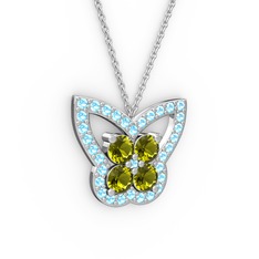 Akuamarin ve peridot 8 ayar beyaz altın kolye (40 cm beyaz altın rolo zincir)