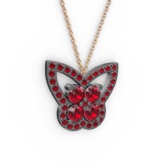 Kelebek Kolye - Garnet 925 ayar siyah rodyum kaplama gümüş kolye (40 cm gümüş rolo zincir) #1vdy7fn