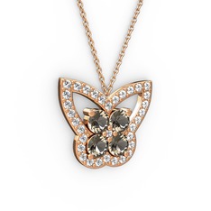 Swarovski ve dumanlı kuvars 18 ayar rose altın kolye (40 cm rose altın rolo zincir)