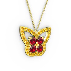Kelebek Kolye - Sitrin ve garnet 18 ayar altın kolye (40 cm altın rolo zincir) #1vjqugh